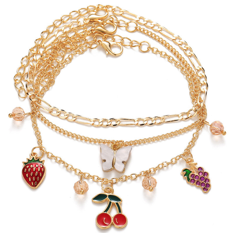 Gold Plated Gold Toned Layered Anklet Cum Bracelet - MySmartBazaar