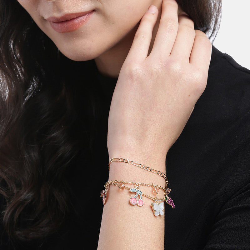 Gold Plated Gold Toned Layered Anklet Cum Bracelet - MySmartBazaar