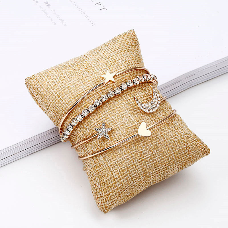 Scintillating American Diamond Star & Moon Design Gold Plated Bracelet - Pack Of 4 - MySmartBazaar