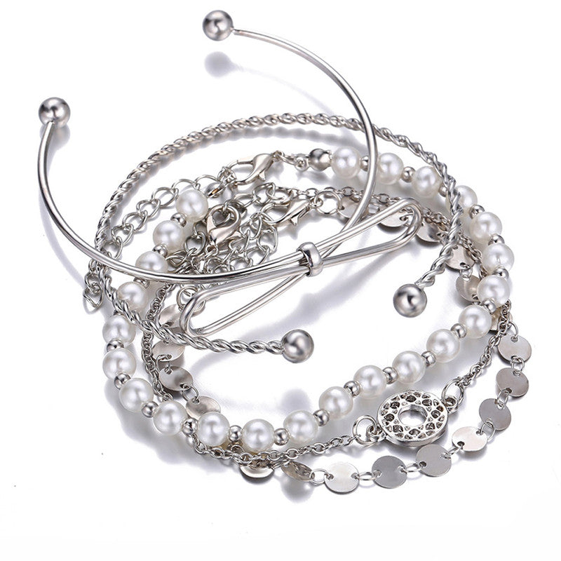 Set of 5 Silver Plated Boho Bracelets - MySmartBazaar