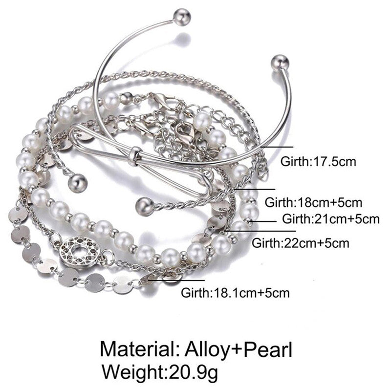 Set of 5 Silver Plated Boho Bracelets - MySmartBazaar