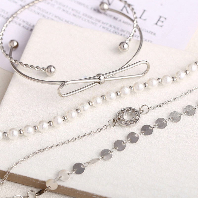 Set of 5 Silver Plated Boho Bracelets - MySmartBazaar