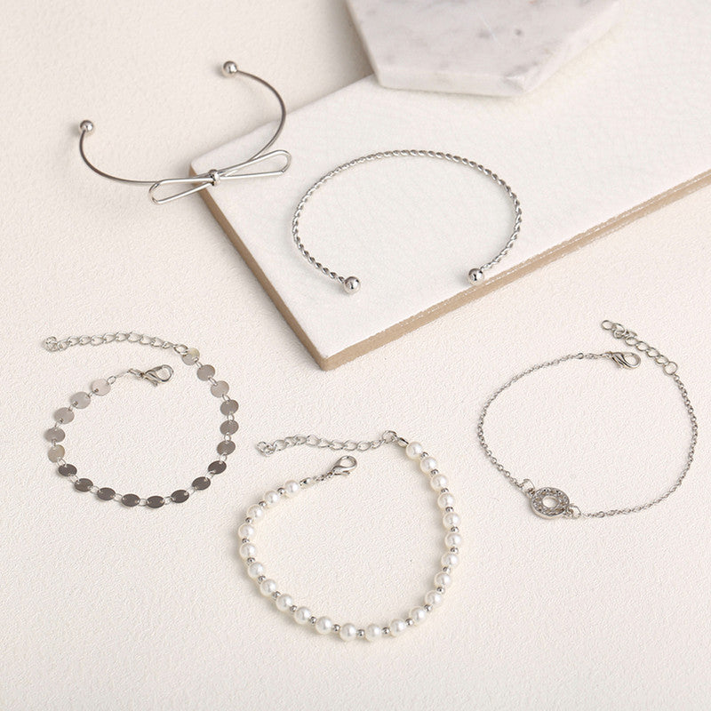 Set of 5 Silver Plated Boho Bracelets - MySmartBazaar