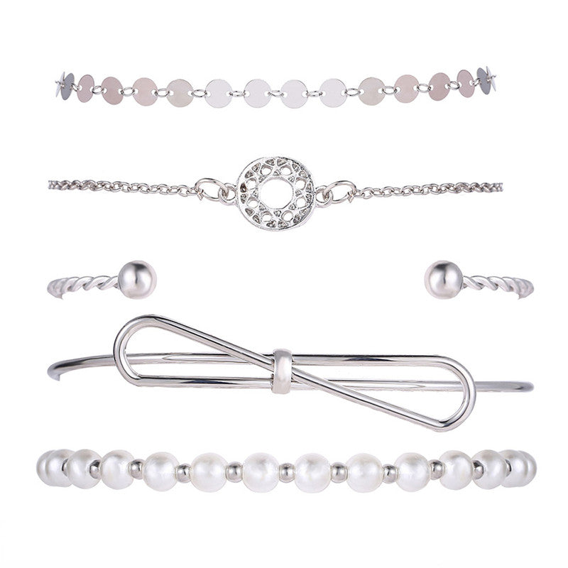 Set of 5 Silver Plated Boho Bracelets - MySmartBazaar
