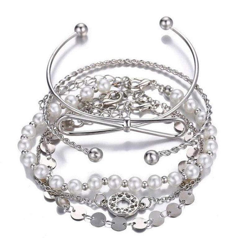 Set of 5 Silver Plated Boho Bracelets - MySmartBazaar