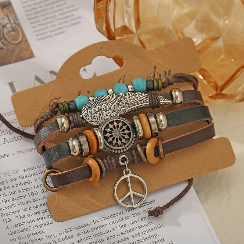 Set of 4 Multi Layered Multicolored Faux Leather Bracelet for Men - MySmartBazaar