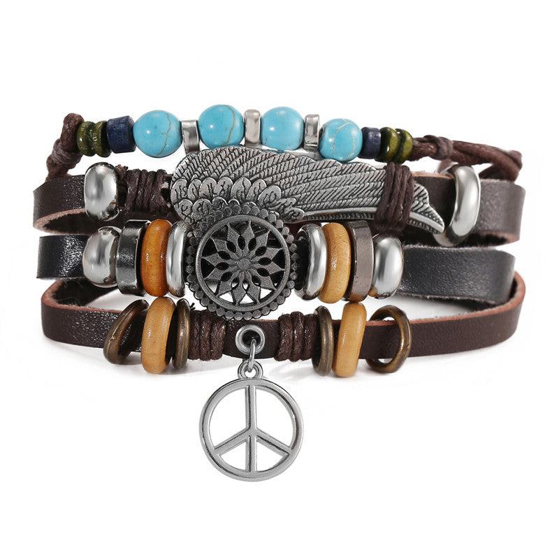 Set of 4 Multi Layered Multicolored Faux Leather Bracelet for Men - MySmartBazaar