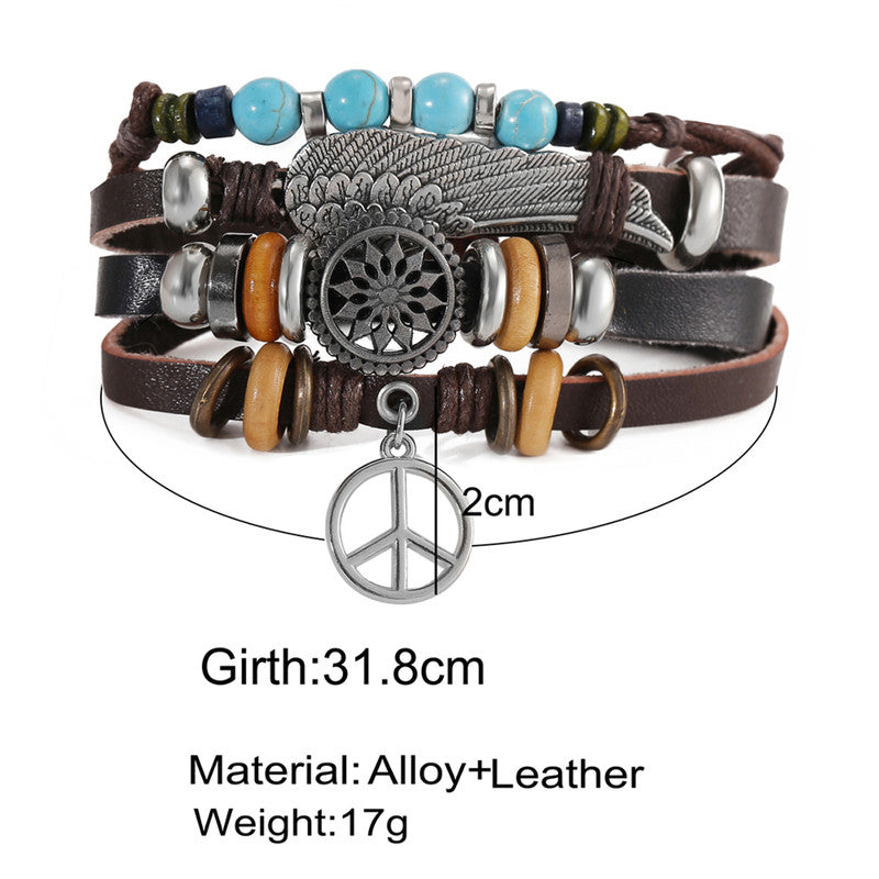 Set of 4 Multi Layered Multicolored Faux Leather Bracelet for Men - MySmartBazaar