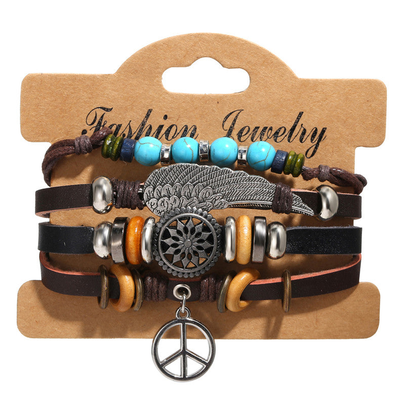 Set of 4 Multi Layered Multicolored Faux Leather Bracelet for Men - MySmartBazaar