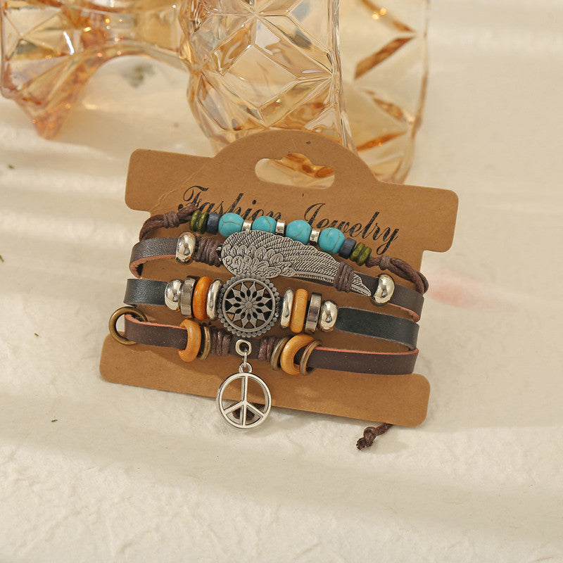 Set of 4 Multi Layered Multicolored Faux Leather Bracelet for Men - MySmartBazaar