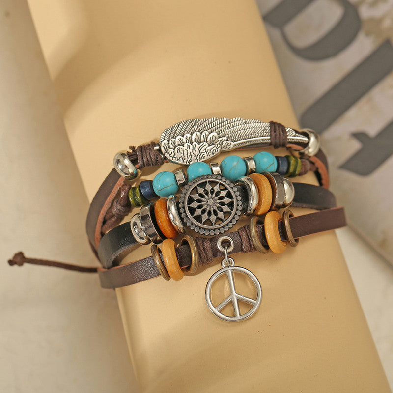 Set of 4 Multi Layered Multicolored Faux Leather Bracelet for Men - MySmartBazaar