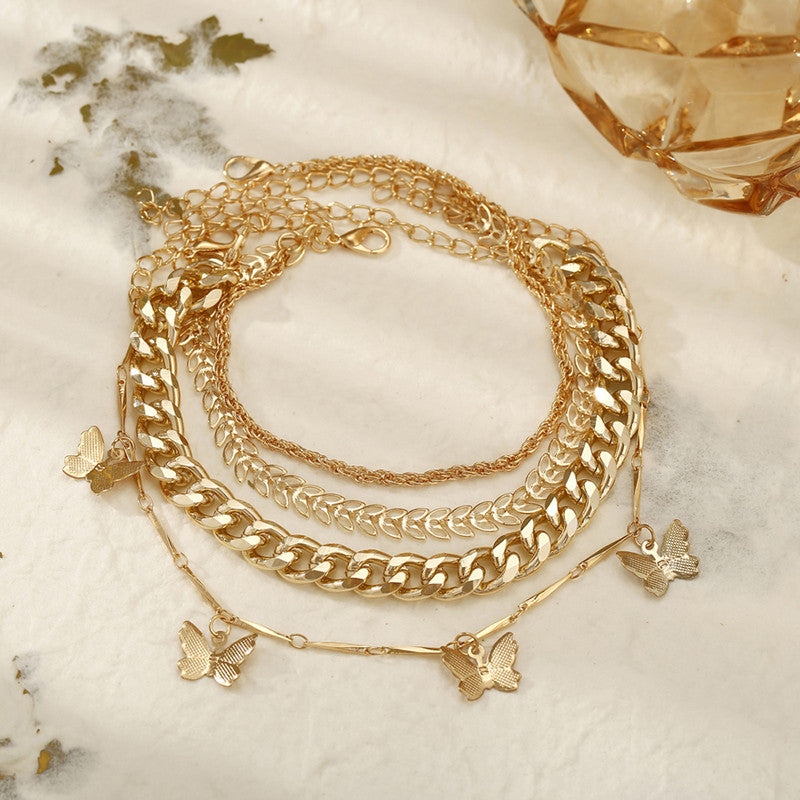 Mesmerizing Butterfly Multi Strand Gold Plated Bracelet For Women and Girls - MySmartBazaar