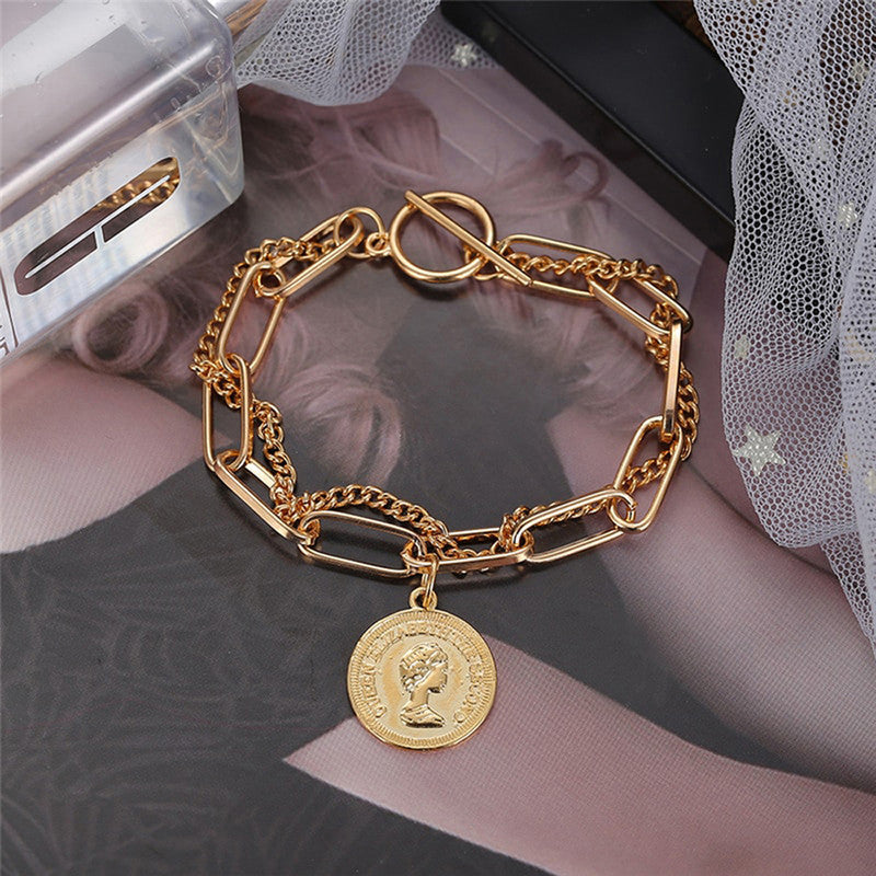 Stylish Coin Head Gold Plated Multistrand Bracelet - MySmartBazaar