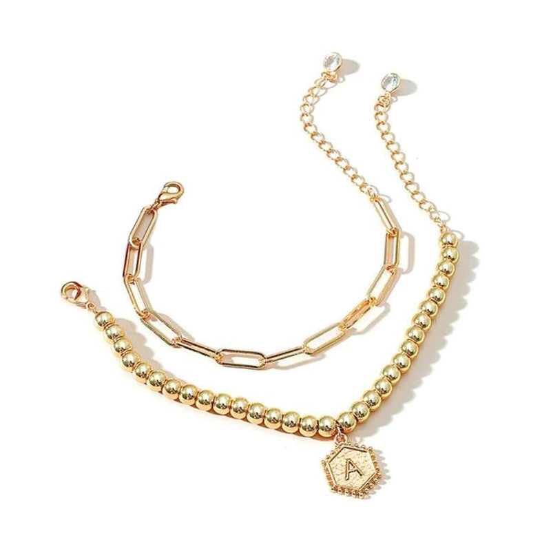 Gold Plated Alphabetical A Bracelet Set of 2 For Women - MySmartBazaar