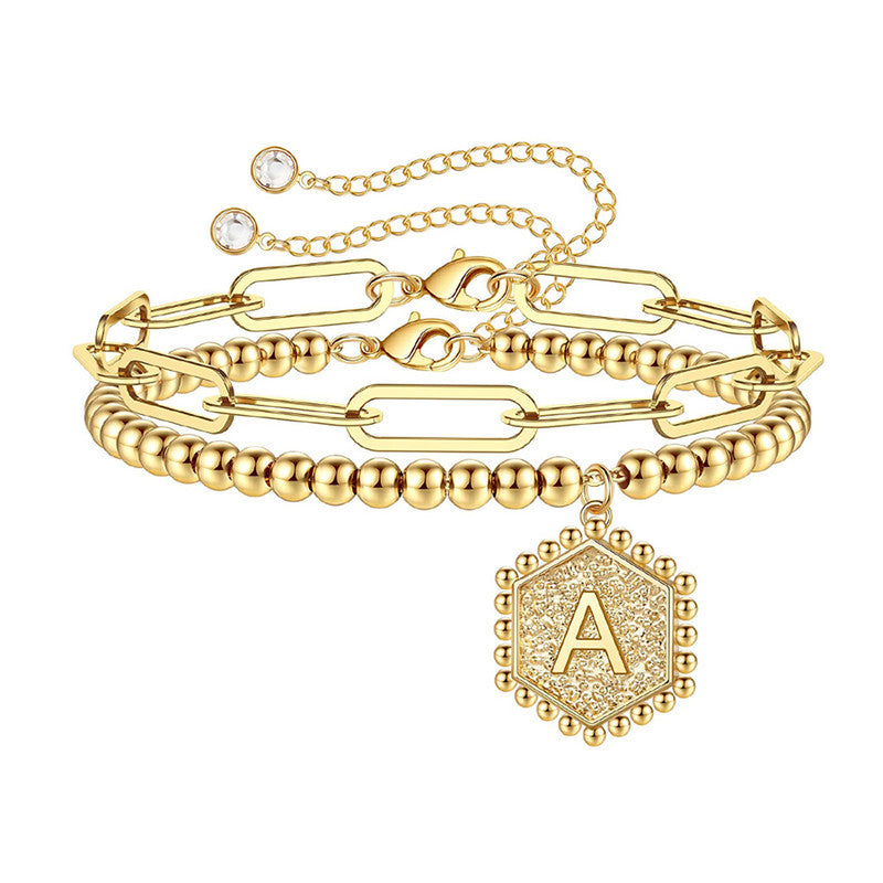 Gold Plated Alphabetical A Bracelet Set of 2 For Women - MySmartBazaar