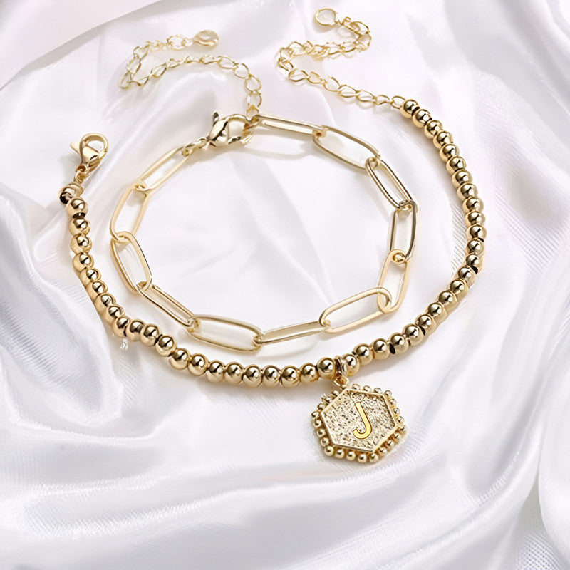 Gold Plated Alphabetical A Bracelet Set of 2 For Women - MySmartBazaar