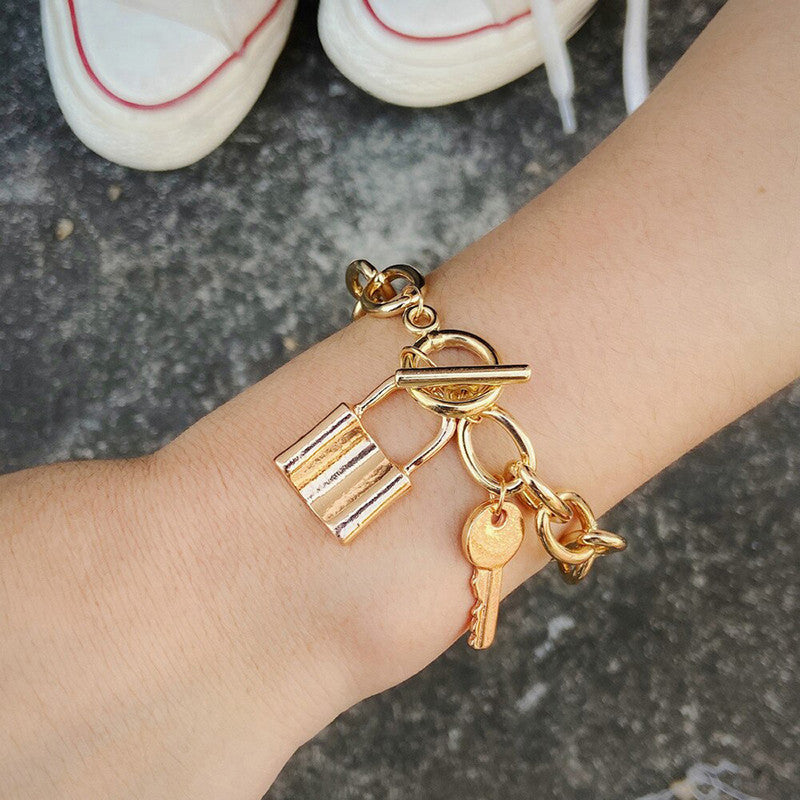 Gold-Toned Gold Plated With A Lock and Key - MySmartBazaar