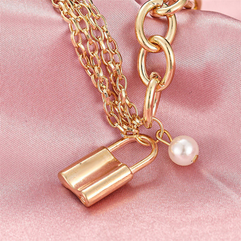 Gold-Toned Gold Plated Bracelet With A Lock - MySmartBazaar