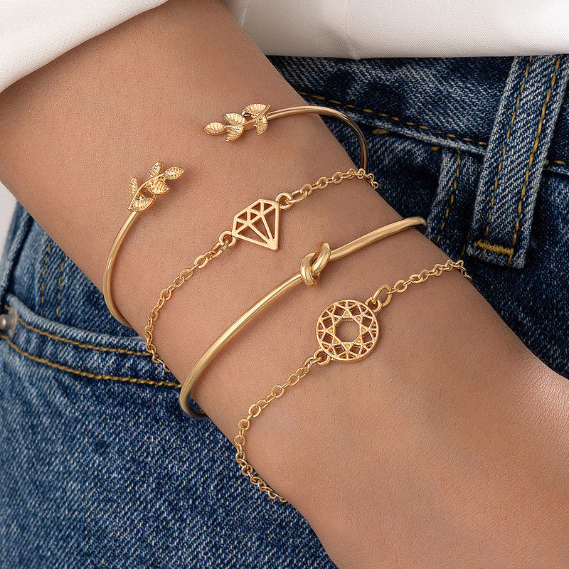 Gold-Toned Gold Plated Contemporary Stackable Bracelet (Pack of 4) - MySmartBazaar