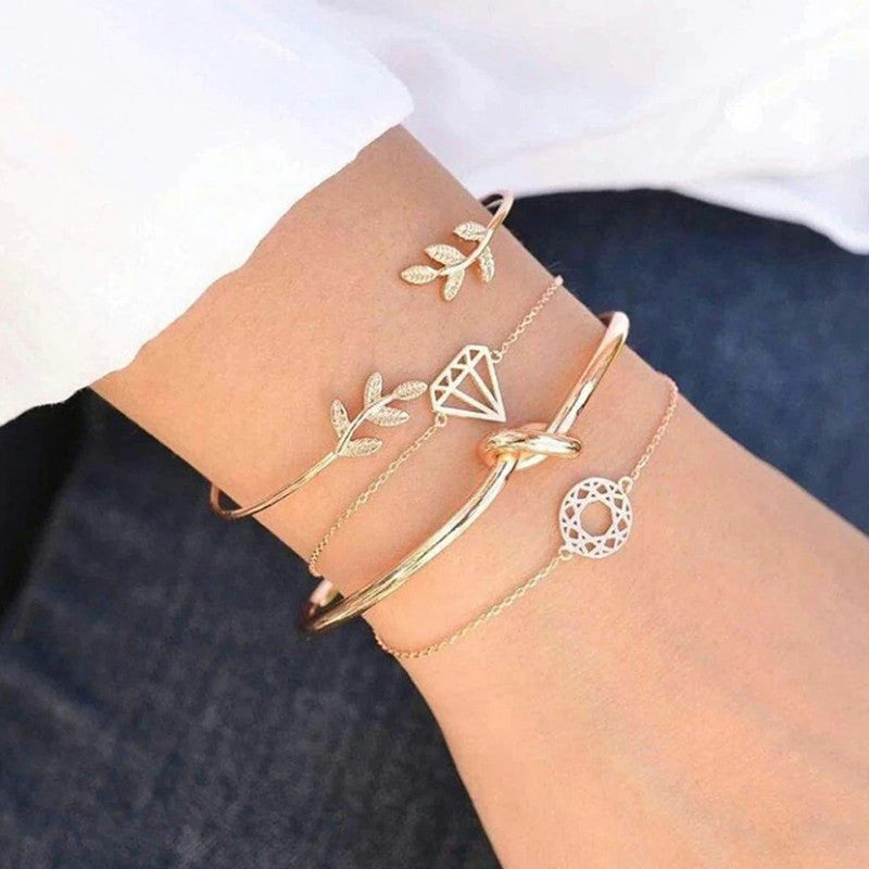 Gold-Toned Gold Plated Contemporary Stackable Bracelet (Pack of 4) - MySmartBazaar
