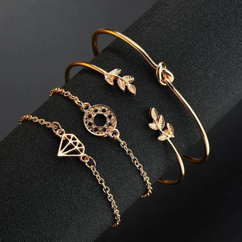 Gold-Toned Gold Plated Contemporary Stackable Bracelet (Pack of 4) - MySmartBazaar