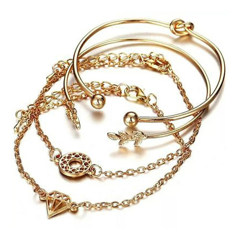 Gold-Toned Gold Plated Contemporary Stackable Bracelet (Pack of 4) - MySmartBazaar