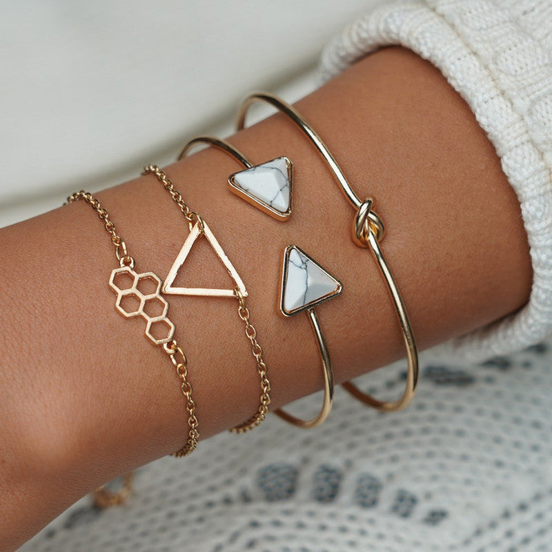 Gold Plated Toned Contemporary Stackable Korean Bracelet (Pack of 4) - MySmartBazaar