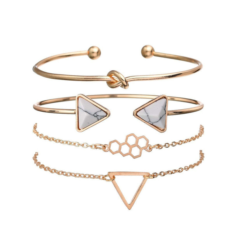 Gold Plated Toned Contemporary Stackable Korean Bracelet (Pack of 4) - MySmartBazaar