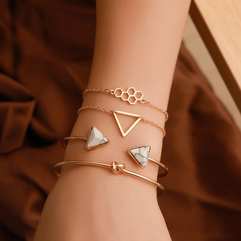 Gold Plated Toned Contemporary Stackable Korean Bracelet (Pack of 4) - MySmartBazaar