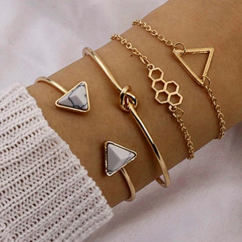 Gold Plated Toned Contemporary Stackable Korean Bracelet (Pack of 4) - MySmartBazaar