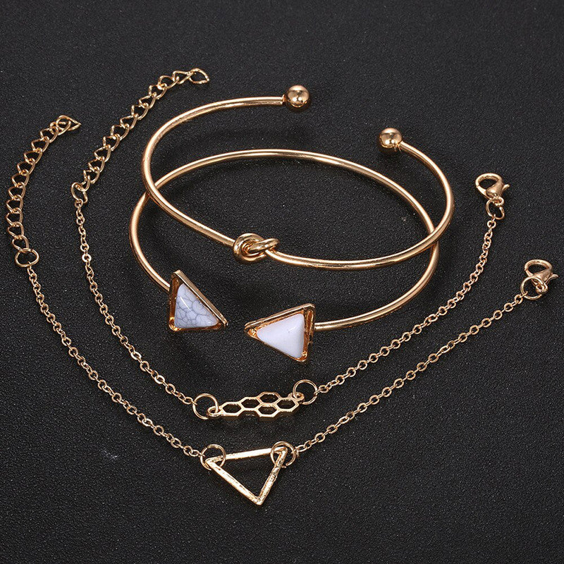 Gold Plated Toned Contemporary Stackable Korean Bracelet (Pack of 4) - MySmartBazaar