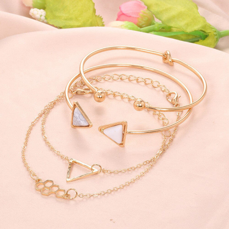 Gold Plated Toned Contemporary Stackable Korean Bracelet (Pack of 4) - MySmartBazaar