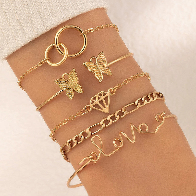 Gold Toned Gold Plated Contemporary Stackable Bracelet (Pack of 5) - MySmartBazaar