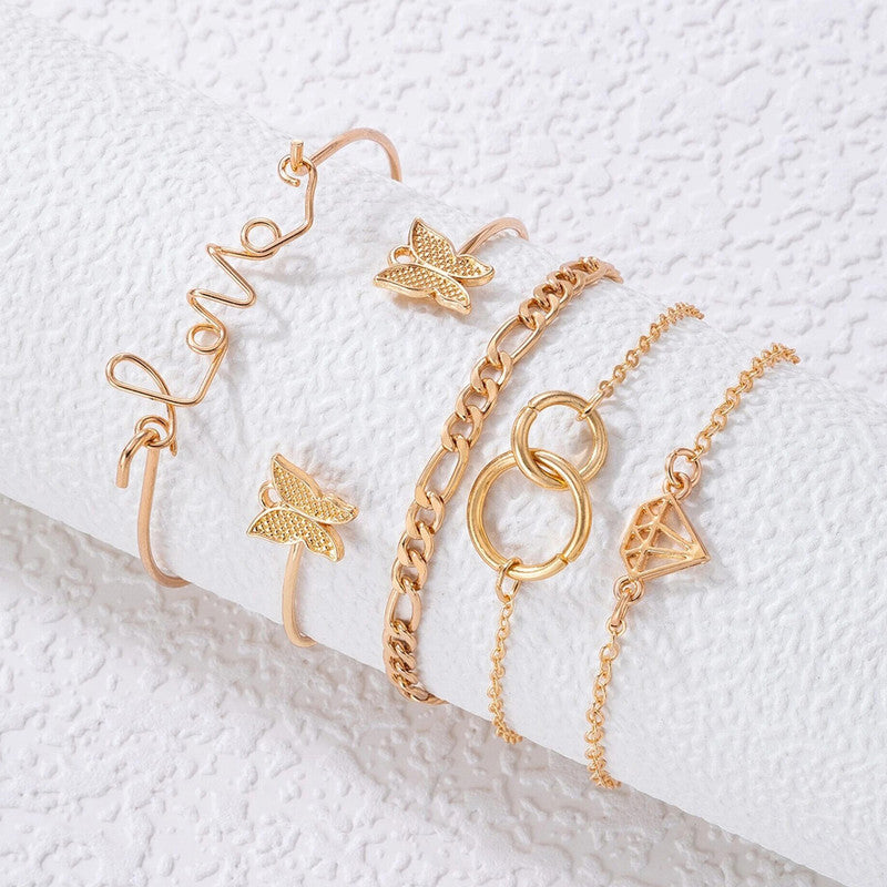 Gold Toned Gold Plated Contemporary Stackable Bracelet (Pack of 5) - MySmartBazaar