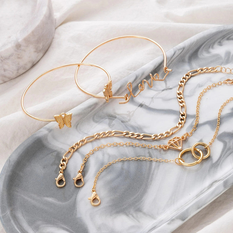 Gold Toned Gold Plated Contemporary Stackable Bracelet (Pack of 5) - MySmartBazaar