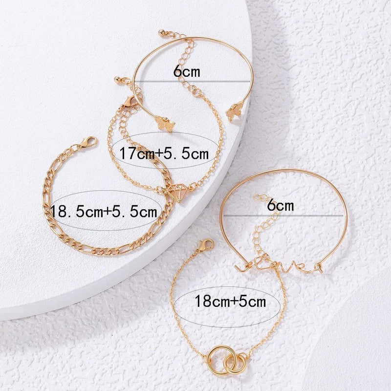 Gold Toned Gold Plated Contemporary Stackable Bracelet (Pack of 5) - MySmartBazaar
