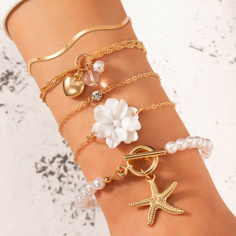 Gold-Toned Gold Plated Contemporary Stackable Korean Bracelet (Pack of 5) - MySmartBazaar