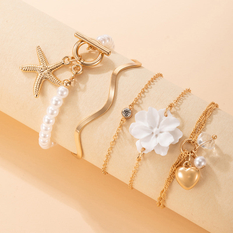 Gold-Toned Gold Plated Contemporary Stackable Korean Bracelet (Pack of 5) - MySmartBazaar