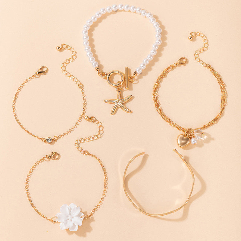 Gold-Toned Gold Plated Contemporary Stackable Korean Bracelet (Pack of 5) - MySmartBazaar