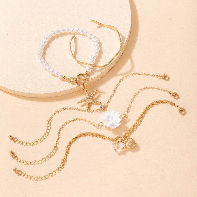 Gold-Toned Gold Plated Contemporary Stackable Korean Bracelet (Pack of 5) - MySmartBazaar