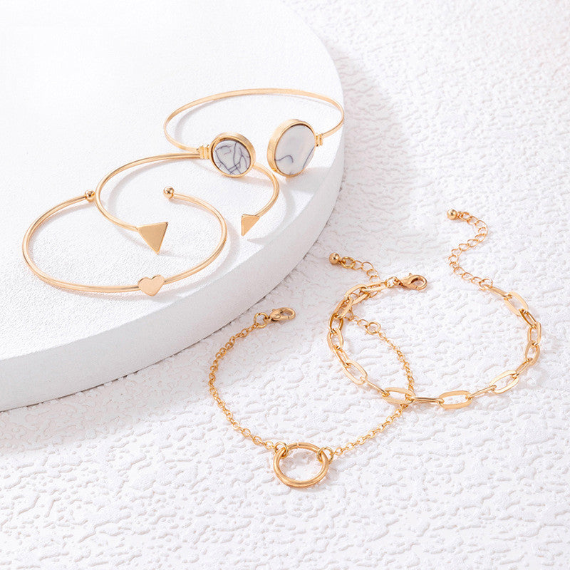 Gold Plated Gold Toned Contemporary Stackable Korean Bracelet (Pack of 5) - MySmartBazaar