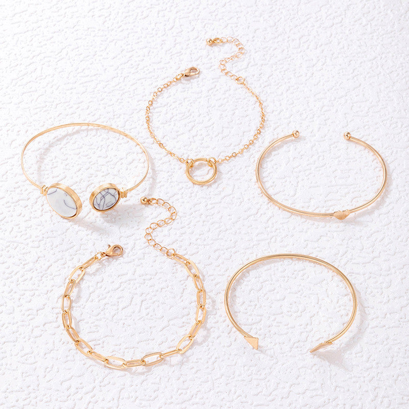 Gold Plated Gold Toned Contemporary Stackable Korean Bracelet (Pack of 5) - MySmartBazaar