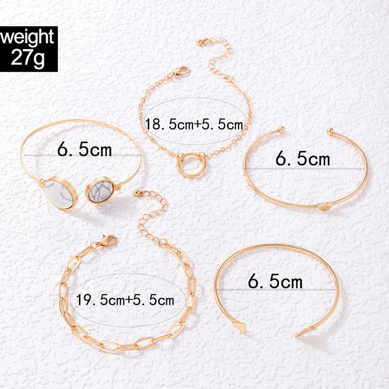 Gold Plated Gold Toned Contemporary Stackable Korean Bracelet (Pack of 5) - MySmartBazaar