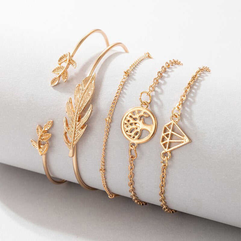 Gold Plated Gold-Toned Set of 5 Contemporary Stackable Bracelet Set - MySmartBazaar