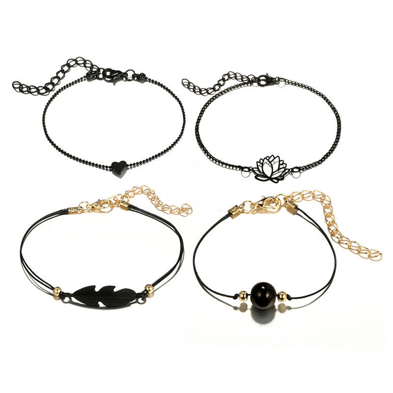 Black Silver Toned Contemporary Bracelet (Pack of 4) - MySmartBazaar