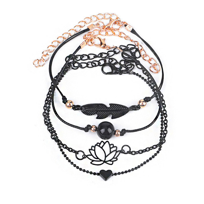 Black Silver Toned Contemporary Bracelet (Pack of 4) - MySmartBazaar