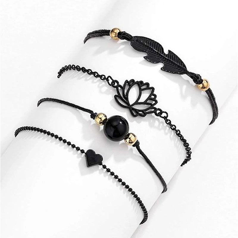 Black Silver Toned Contemporary Bracelet (Pack of 4) - MySmartBazaar