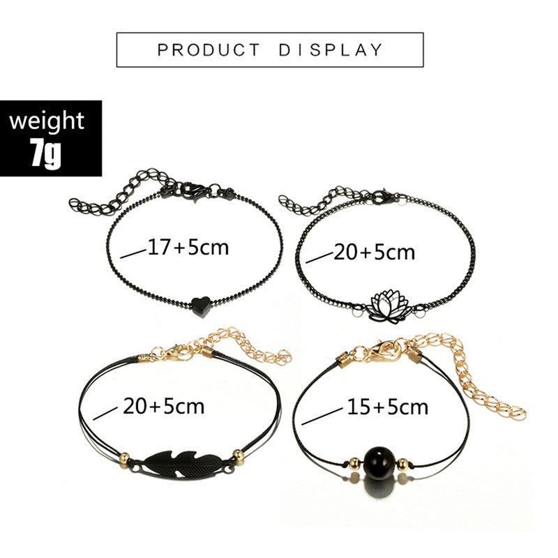 Black Silver Toned Contemporary Bracelet (Pack of 4) - MySmartBazaar
