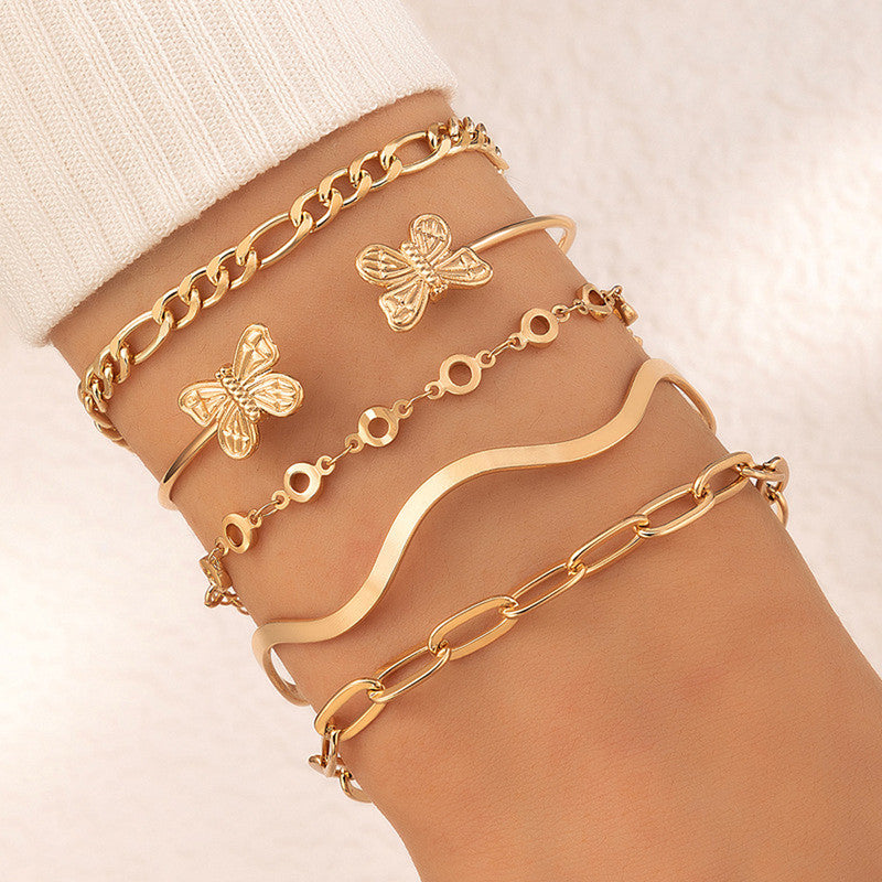 Gold-Plated Gold Toned Contemporary Stackable Bracelet (Pack of 5) - MySmartBazaar