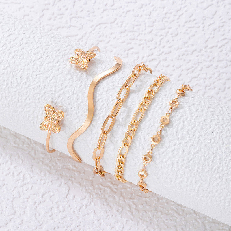 Gold-Plated Gold Toned Contemporary Stackable Bracelet (Pack of 5) - MySmartBazaar